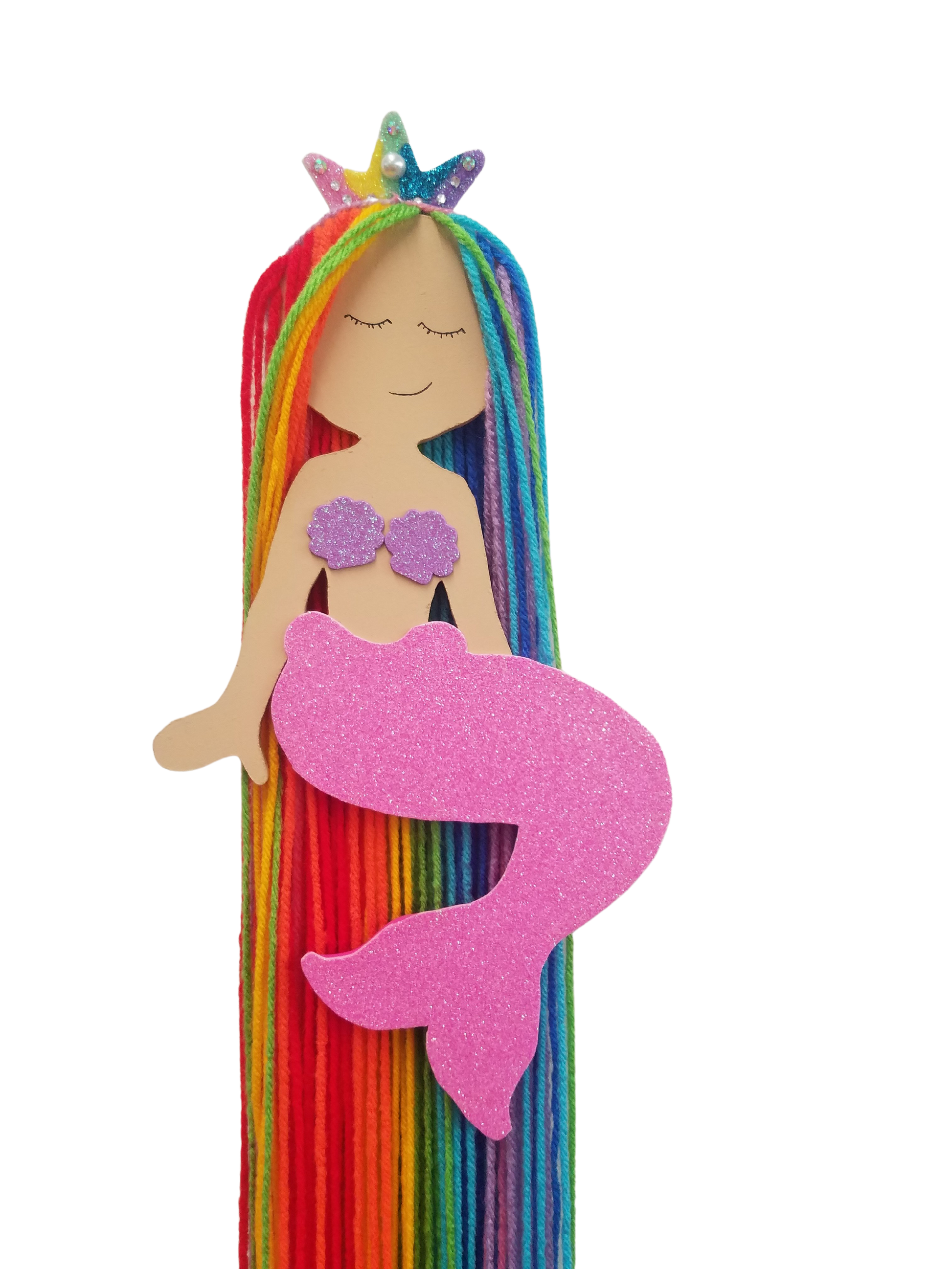Rainbow Purple Pin Custom Mermaid Hair Bow Holder for Girls, Personalized Mermaid Barrette Display, Hair Clip Storage, Hair bow Organizer, Bedroom Wall Art - Kenrae Company